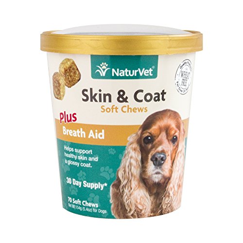NaturVet Skin & Coat Plus Breath Aid for Dogs, 70 ct Soft Chews, Made in USA