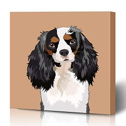 Ahawoso Canvas Prints Wall Art 12×12 Inches Curly Cavalier King Charles Spaniel Canine Buddy Dog Abstract Pet Salon Child Decor for Living Room Office Bedroom
